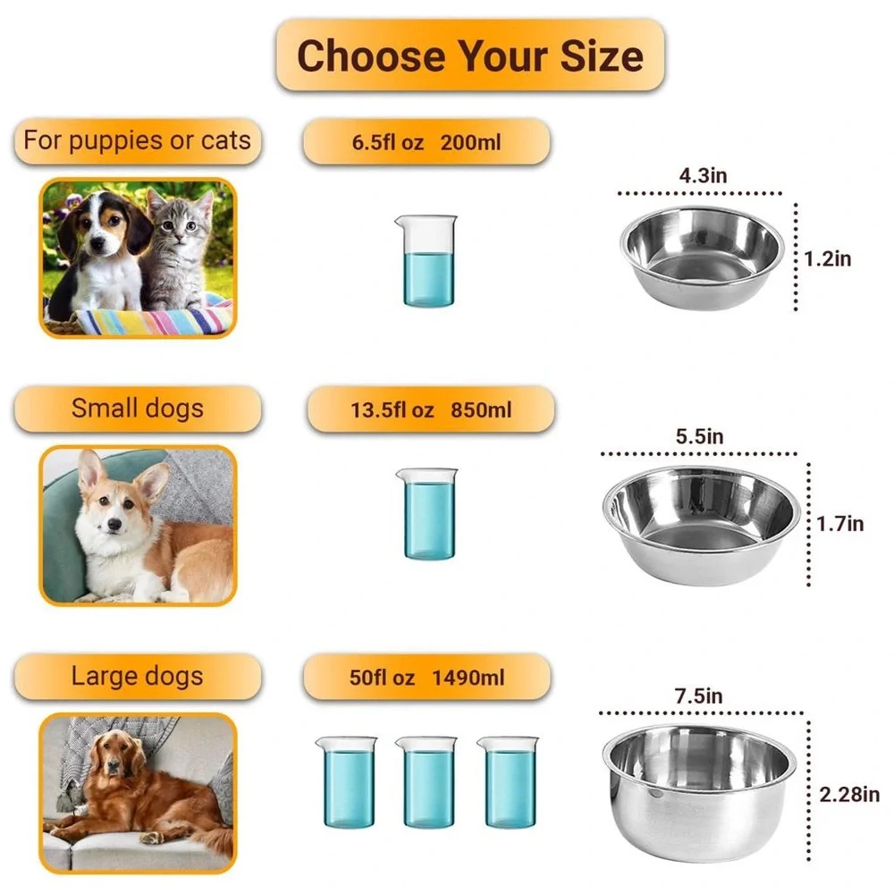 Pet Dog Cat Double Bowl Water Feeder Stainless Steel large Food Drinking Dishes